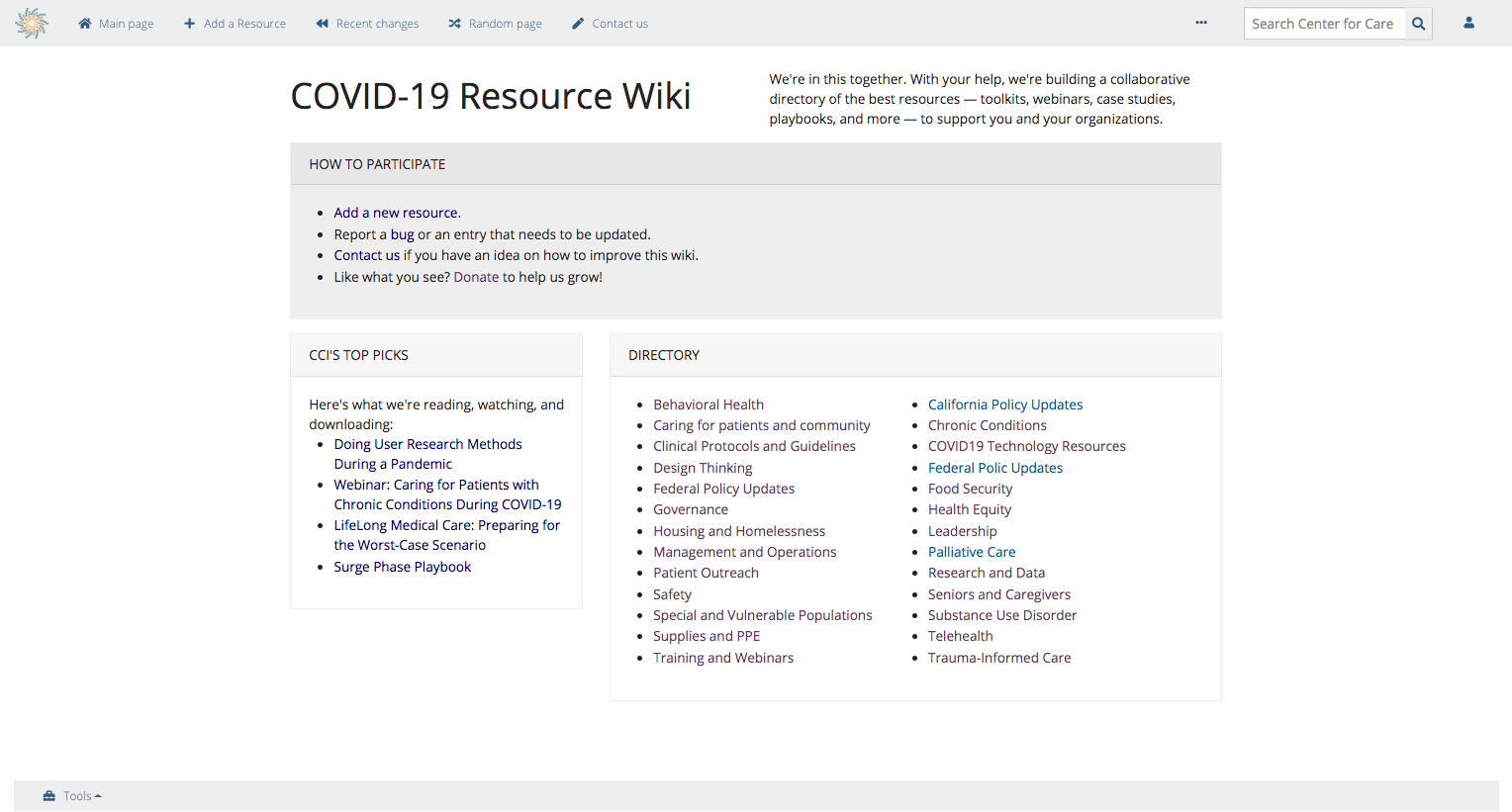 Introducing The Covid 19 Resource Wiki Center For Care Innovations